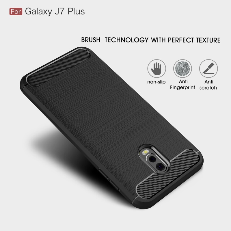 เคส Samsung Galaxy J7 Plus #เคสฝาหลัง Brushed Carbon Fiber TPU สวยงามทันสมัย