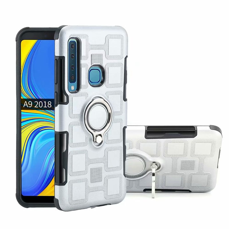 Case Samsung Galaxy A9 (2018) #เคสฝาหลังไฮบริด PC+TPU ลายรูปแบบทางเรขาคณิตมีแหวนสวมนิ้วติดแม่เหล็ก