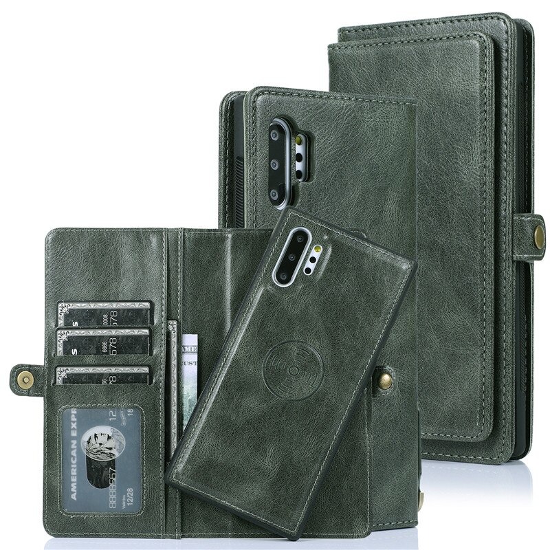 เคส Samsung Galaxy Note 10+ #เคสหนังฝาพับสไตล์กระเป๋าสตางค์ PU Wallet Split Leather 2 in 1 Card Slot + Money slot + Magnetic Separable Shell