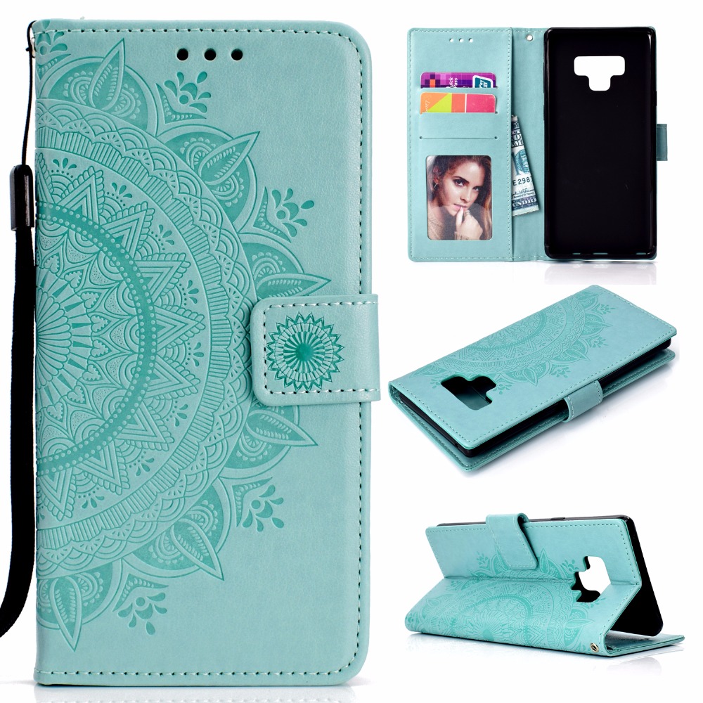 เคส Samsung Galaxy Note 9 #เคสฝาพับหนัง PU ปั้มลาย Imprint Mandala Flower