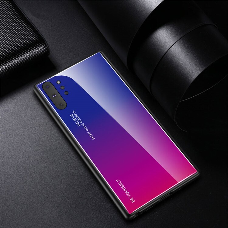 เคส Samsung Galaxy Note 10+ #เคสฝาหลัง กระจกสีไล่โทนสี Glass + PC + TPU Hybrid Case