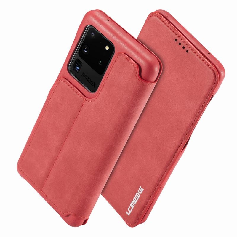 เคส Samsung Galaxy S20 Ultra / S20 Ultra 5G #เคสฝาพับหนัง PU มีช่องใส่บัตร LC.IMEEKE Retro Style Leather Card Holder