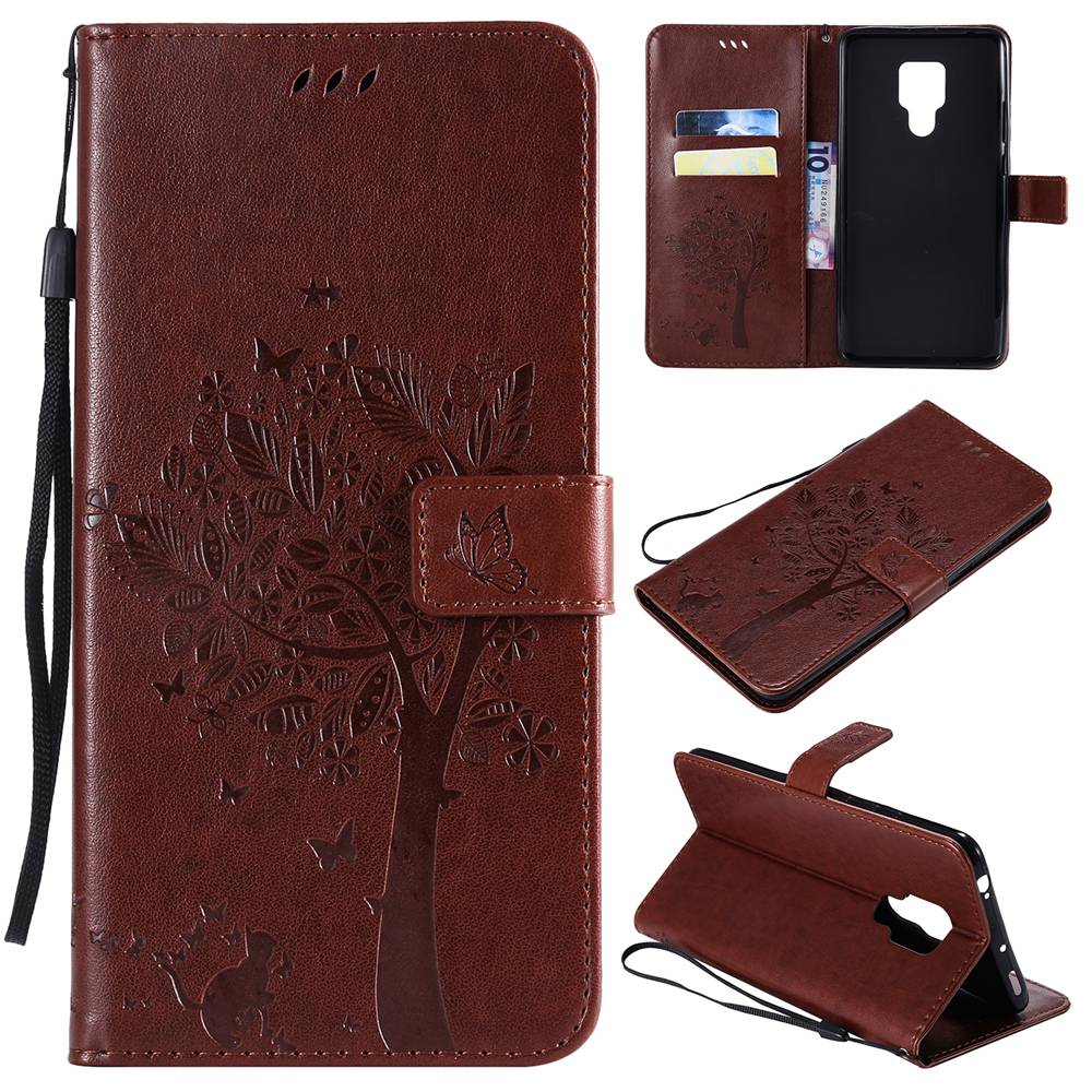 Case Huawei Mate 20 X #เคสฝาพับหนัง PU พิมพ์ลาย Imprint Cat and Tree Pattern Leather Protection Cover