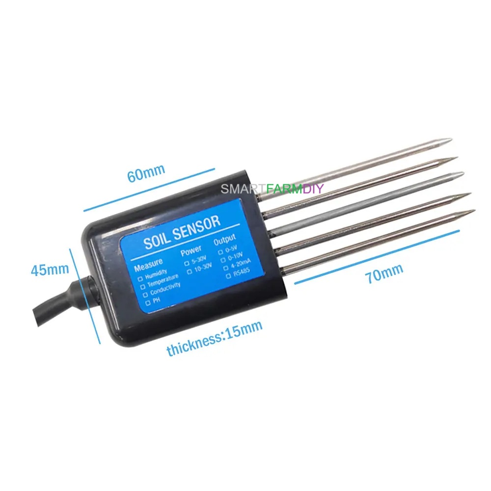 Soil sensor วัดความชื้นในดินอุณหภูมิความชื้น EC PH NPK (4-20mA 0-5V RS485 Modbus)