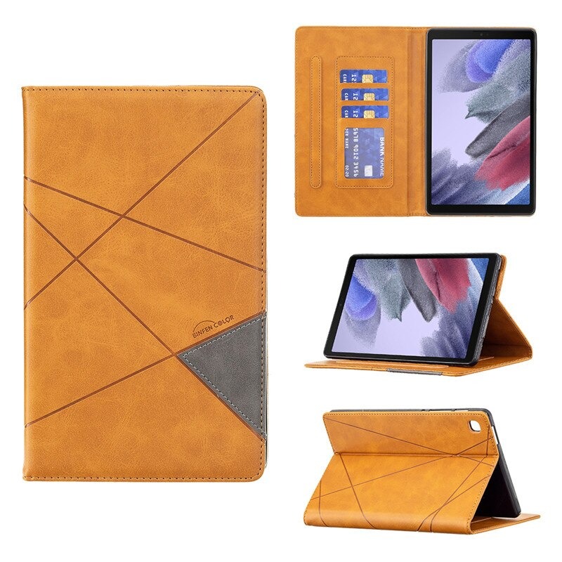 เคส Samsung Galaxy Tab A7 Lite 8.7" (T220,T225) #เคสฝาพับหนัง PU มีช่องเสียบ ID บัตรอื่นๆในตัว Geometric Pattern Leather Card Holder Protective