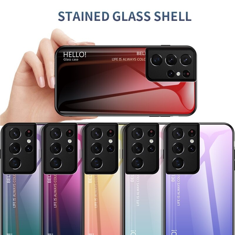 Case Samsung Galaxy S21 Ultra 5G #เคสฝาหลัง Gradient Color Glass + PC + TPU Hybrid Case