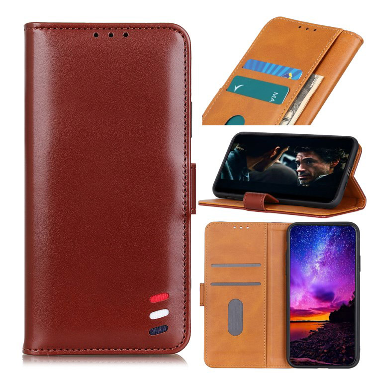 เคส Xiaomi Mi 10T Pro#เคสฝาพับแบบกระเป๋าสตางค์หนังแยกปิดแม่เหล็ก Tricolor Strip Auto-absorbed Split Leather Wallet
