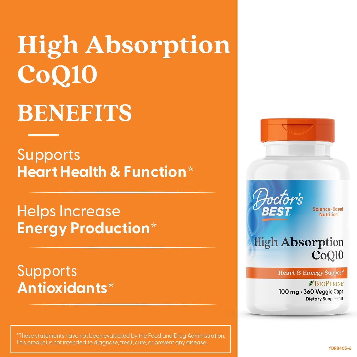 Doctor's Best® USP Verified-High Absorption CoQ10 with BioPerine 100 mg 360 Veggie Capsules ช่วยโรคหัวใจ ความดัน ไมเกรน