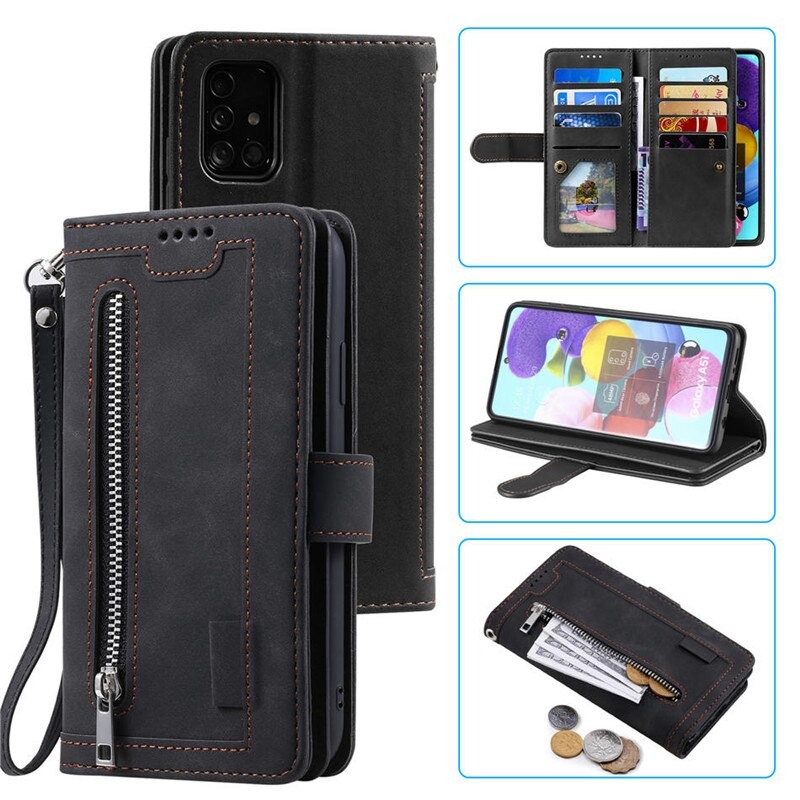 Case Samsung Galaxy A22 #เคสฝาพับหนัง PU มีช่องซิปช่องเก็บบัตรหลายช่อง Zipper Wallet Leather Flip Case