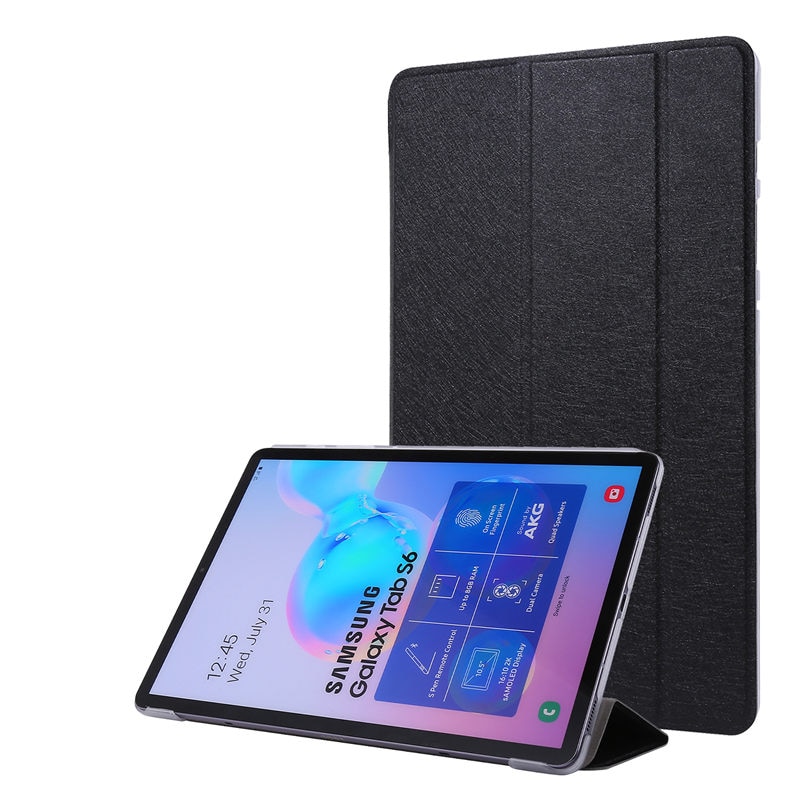 เคส Samsung Galaxy Tab S6 SM-T860 SM-T865 #เคสฝาพับพื้นผิวลายผ้าไหมแบบ 3 พับ Silk Texture Tri-fold Stand Leather