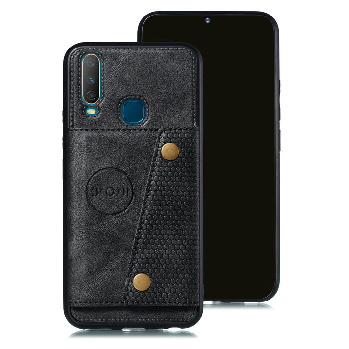 Case vivo Y17 #เคสฝาหลัง TPU เคลือบหนัง PU มีที่เก็บบัตร PU Leather Coated TPU Card Holder Magnetic Kickstand