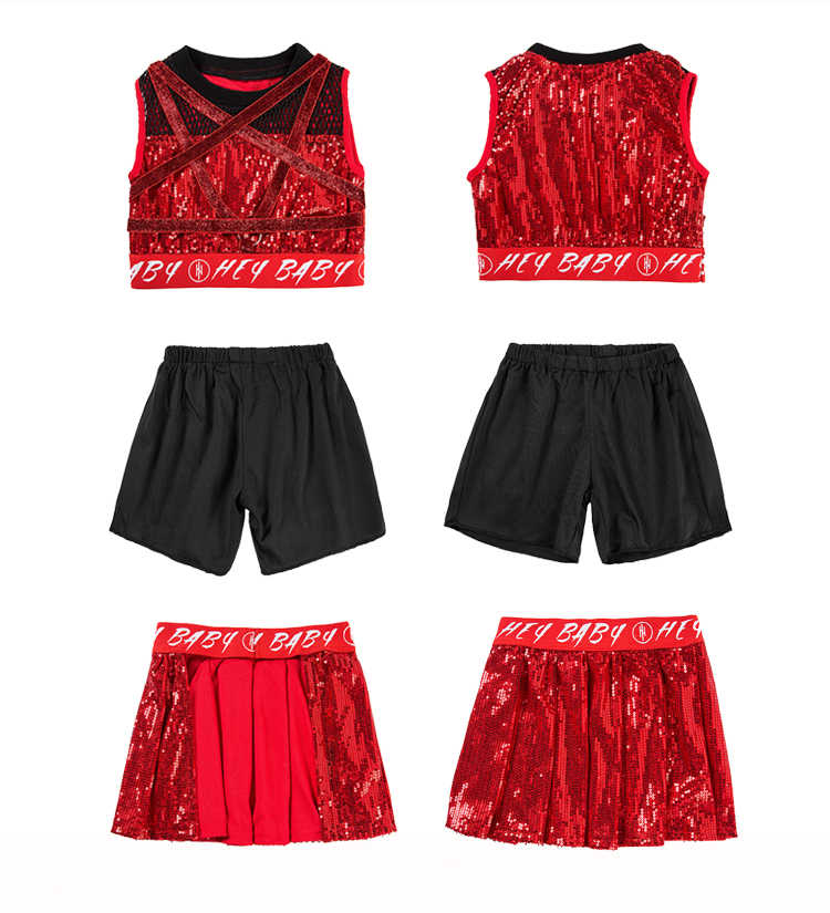 ชุดเต้นเด็กหญิง เสื้อกล้ามกับกางเกงกระโปรง ปักเลื่อม