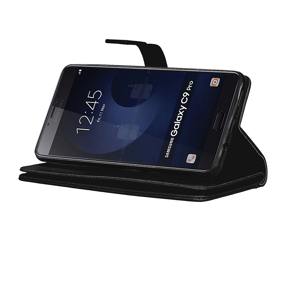 เคส Samsung Galaxy C9 Pro #เคสฝาพับผิวหนังม้าแบบกระเป๋าสตางค์ PU Folio มีช่องใส่บัตรถึง 9 ช่อง