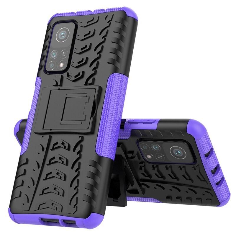 Case Xiaomi Mi 10T Pro #เคสฝาหลังกันลื่น Cool Tyre Pattern Kickstand (PC + TPU)