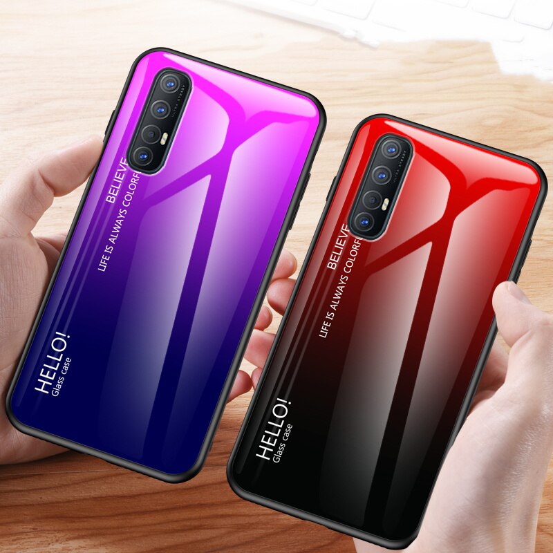 Case OPPO Reno 3 Pro 4G 6.4 นิ้ว #เคสฝาหลัง Gradient Color Glass + PC + TPU Hybrid Case