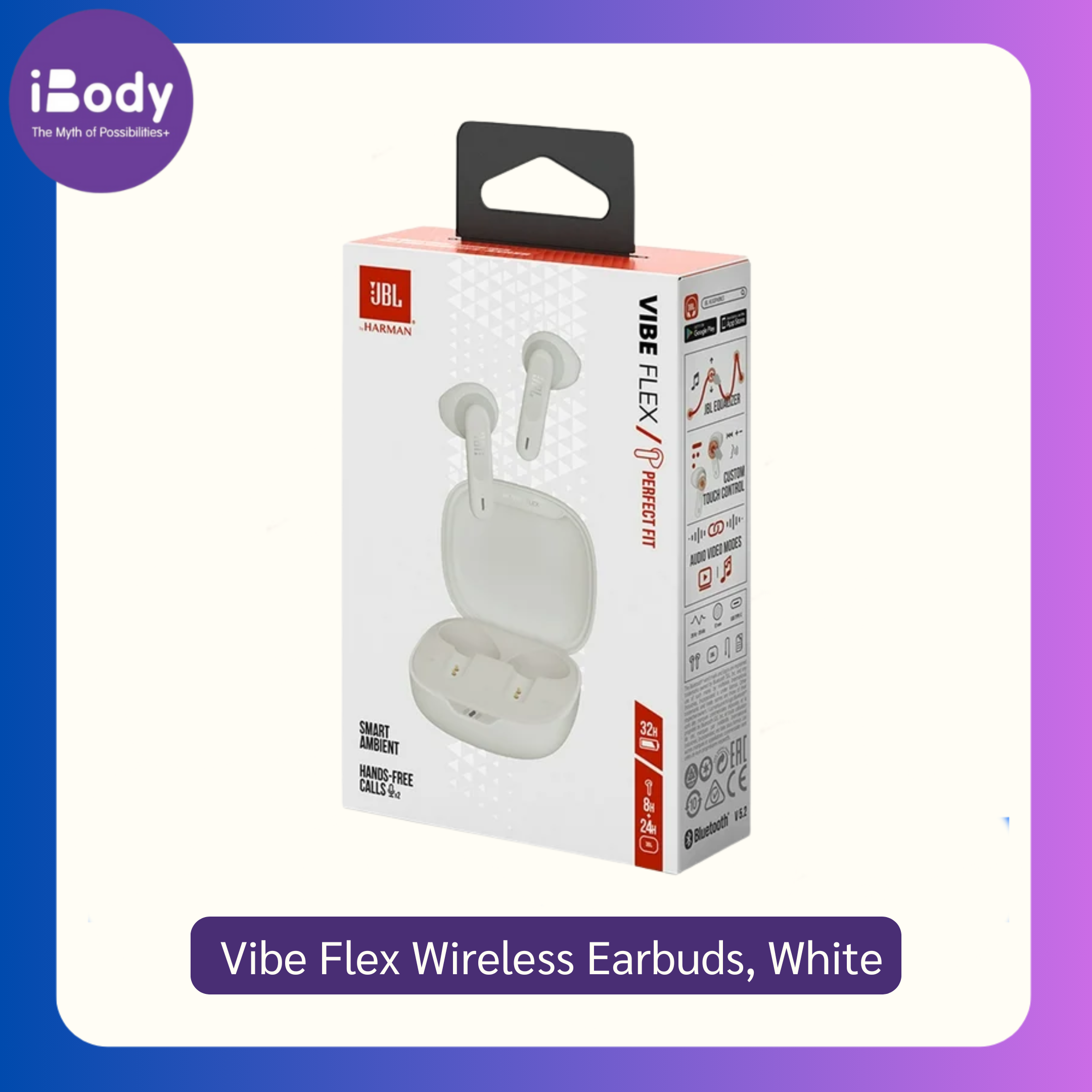 JBL® Vibe Flex Wireless Earbuds, White เจบีแอล หูฟังบูลทูธไร้สาย