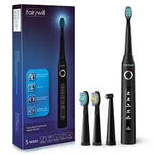 Fairywill® Sonic Electric Toothbrush, 5 Optional Modes with 3 Brush Heads รุ่น FW-507 Black แปรงสีฟันไฟฟ้าชาร์จไฟได้ โหมดปรับ 5 โหมด หัวแปรง 3 ชิ้น