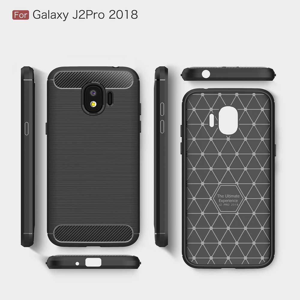 เคส Samsung Galaxy J2 Pro 2018 #เคสฝาหลัง TPU นิ่มคาร์บอนไฟเบอร์แบบผิวขัดแปรง