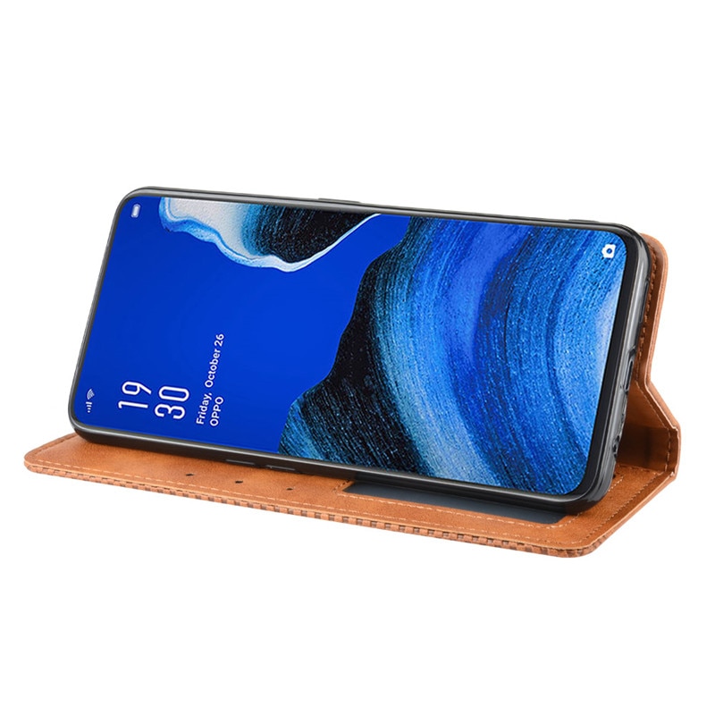 เคส OPPO Reno 2F #เคสฝาพับปกหนังสไตล์วินเทจดูดซับอัตโนมัติแบบกระเป๋าสตางค์