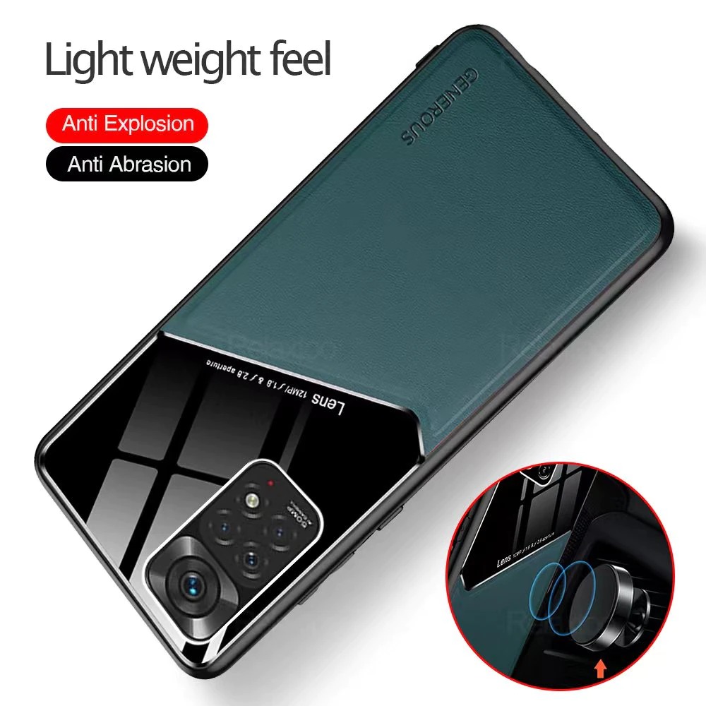 เคส Redmi Note 11 / Redmi Note 11S#เคสฝาหลังไฮบริด PU +TPU + glass สีทูโทน Shockproof Leather Mirror Glass Silicone Phone Back Cover