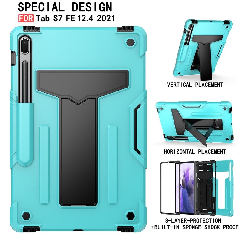 เคส Samsung Galaxy Tab S7 FE 12.4"(T730,T736) #เคสฝาหลังกันกระแทกมีขาตั้ง Kickstand PC Silicone Armour Defender