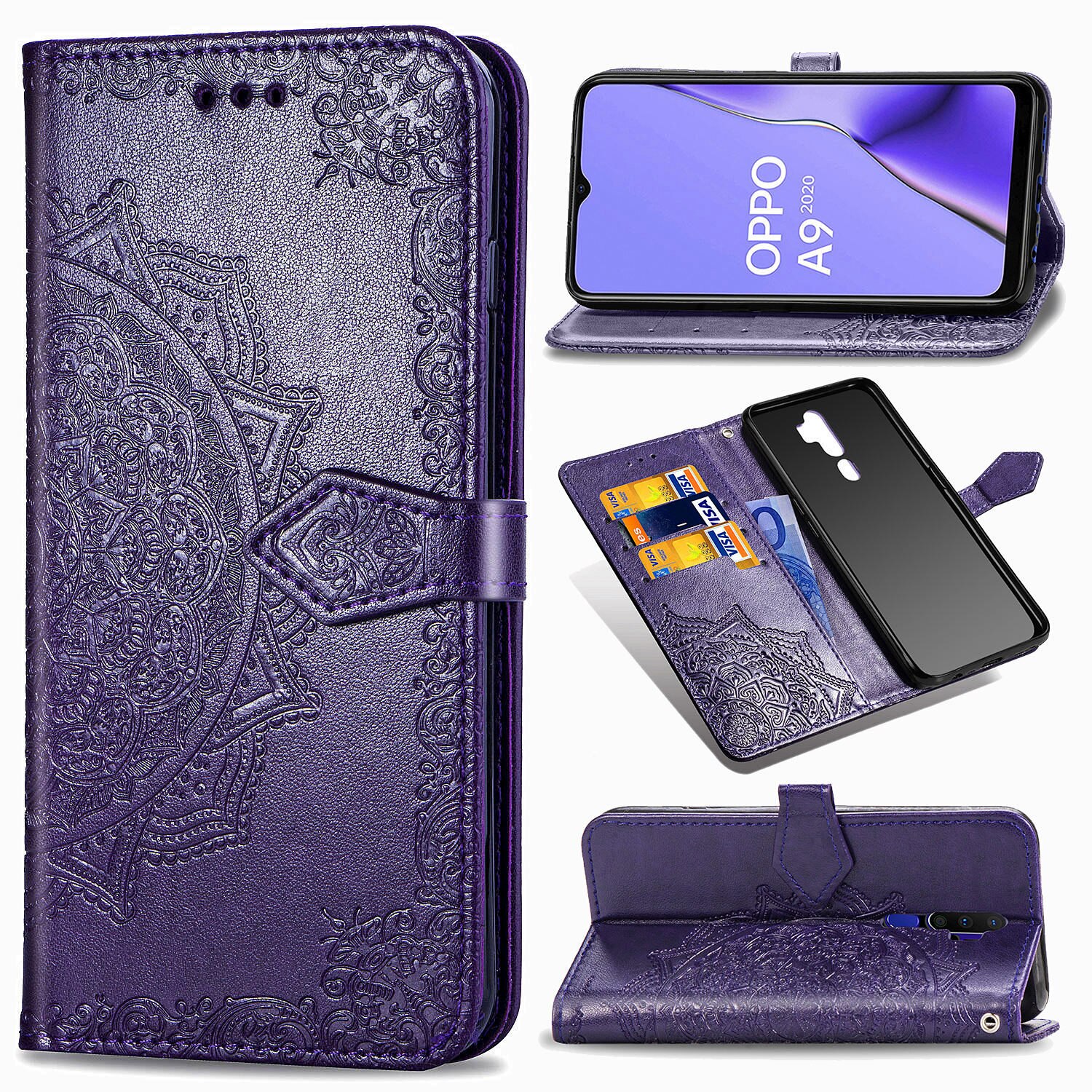 Case OPPO A9 (2020)/A5 (2020) #เคสฝาพับหนัง PU ผิวลายนูน Embossed Mandala Flower Leather Wallet