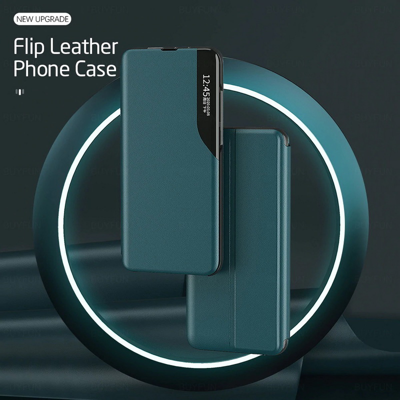เคส Samsung Galaxy A13 5G#เคสฝาพับเคลือบผิวหนัง PU มีช่องวิวด้านข้างพับวางตั้งได้ Smart Flip kickstand leather Cover