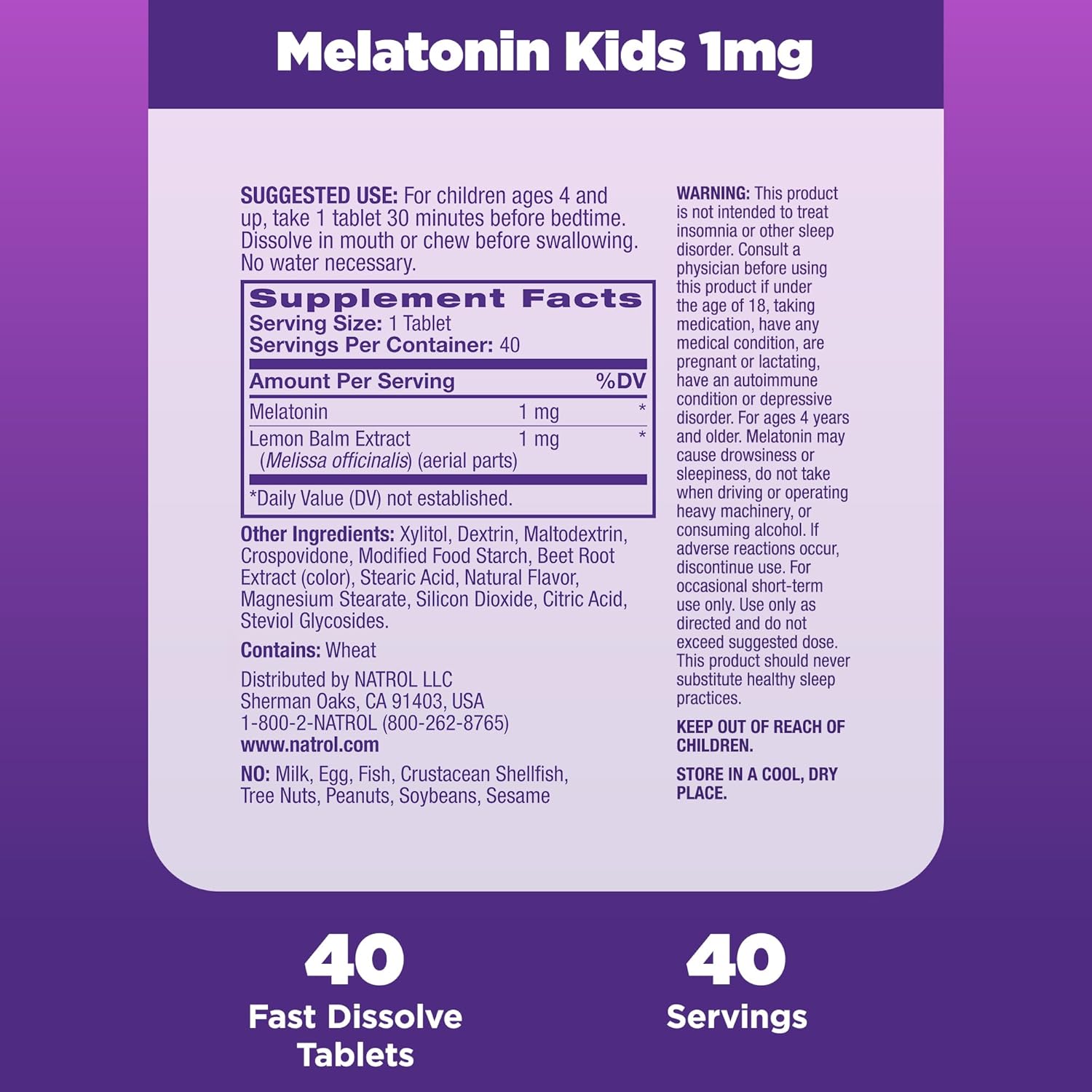 Natrol® Kids Melatonin Fast Dissolve Ages 4 & Up,Strawberry, 30 Tablets สำหรับเด็ก อายุ 4 ปีขึ้นไป ชนิดละลายเร็ว กลิ่นสตรอว์เบอร์รี่