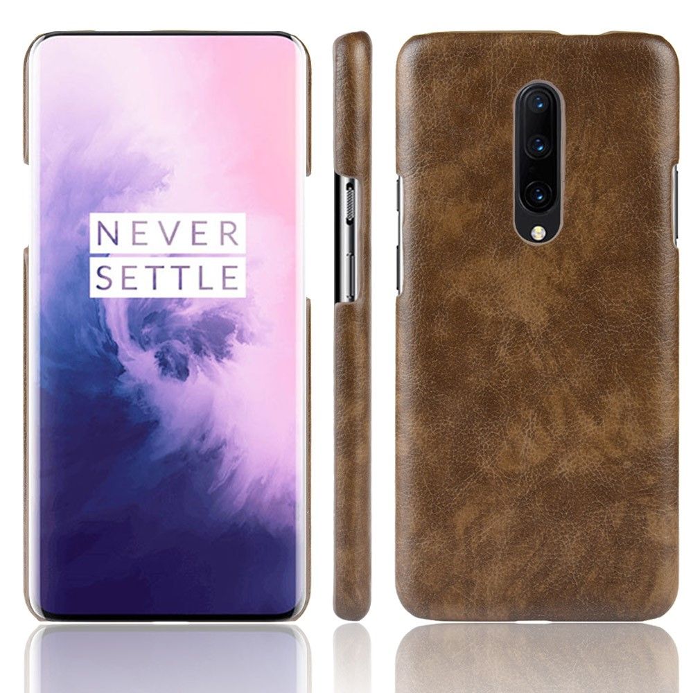 เคส OnePlus 7 Pro #เคสฝาหลังพลาสติกแข็งเคลือบหนัง PU ลายผิวลิ้นจี่ Litchi Skin Leather Coated