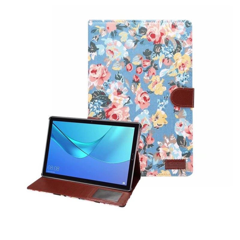 Case Huawei MediaPad M5 Pro 10.8 นิ้ว #เคสฝาพับแบบกระเป๋าสตางค์หนัง PU ผิวผ้าลายดอกไม้ Cloth Texture Leather Auto Wake Up/Sleep