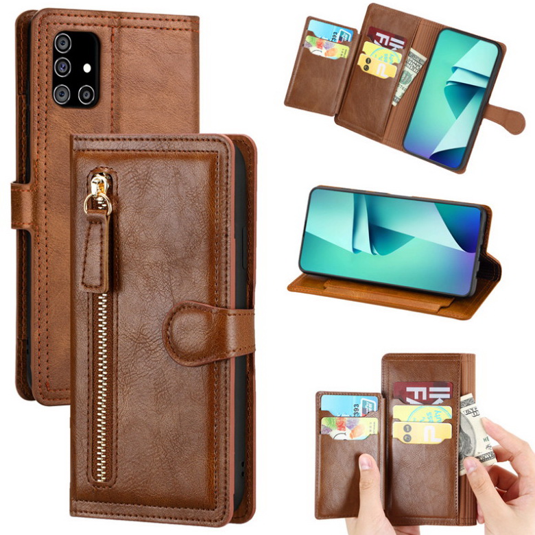 เคส Samsung Galaxy A51#เคสฝาพับแบบกระเป๋าสตางค์ช่องใส่บัตรหลายช่อง Multi-slot Wallet Zippered Leather
