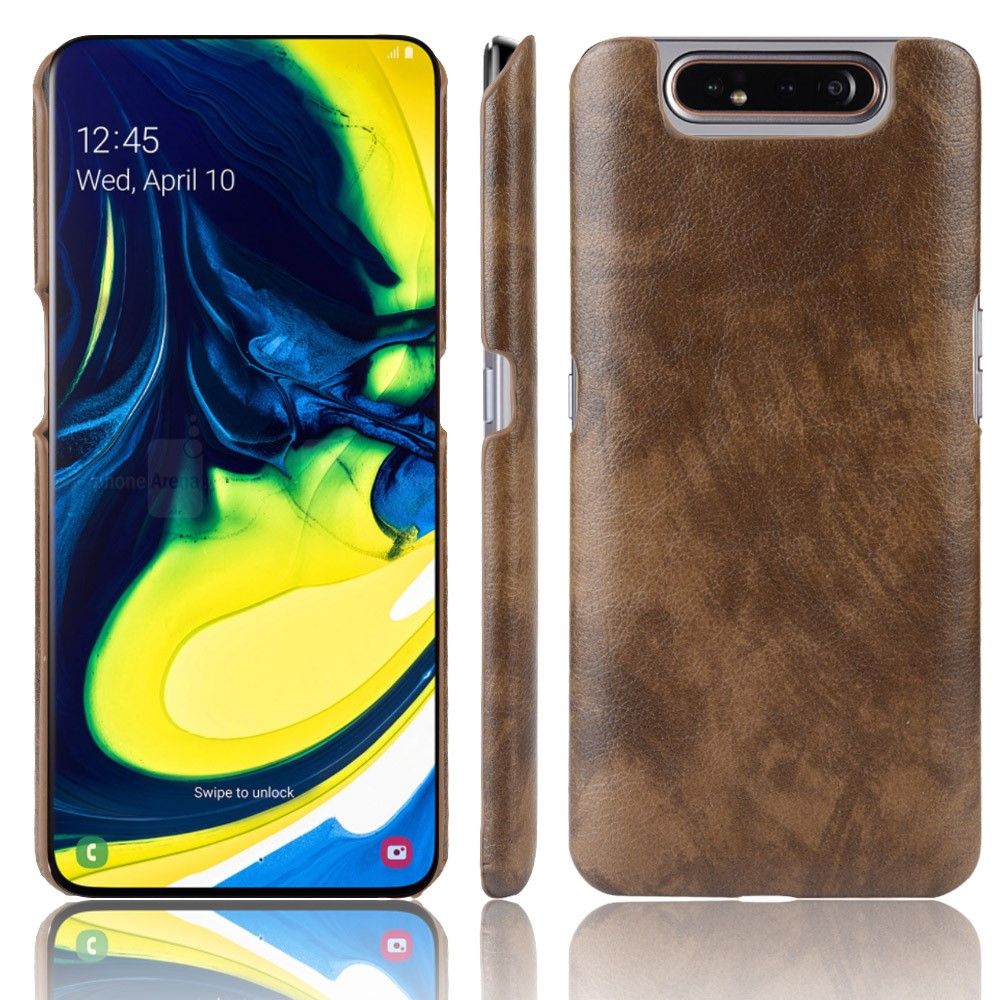 เคส Samsung Galaxy A80 #เคสฝาหลังพลาสติกแข็งเคลือบหนัง PU ลายผิวลิ้นจี่ Litchi Skin Leather Coated