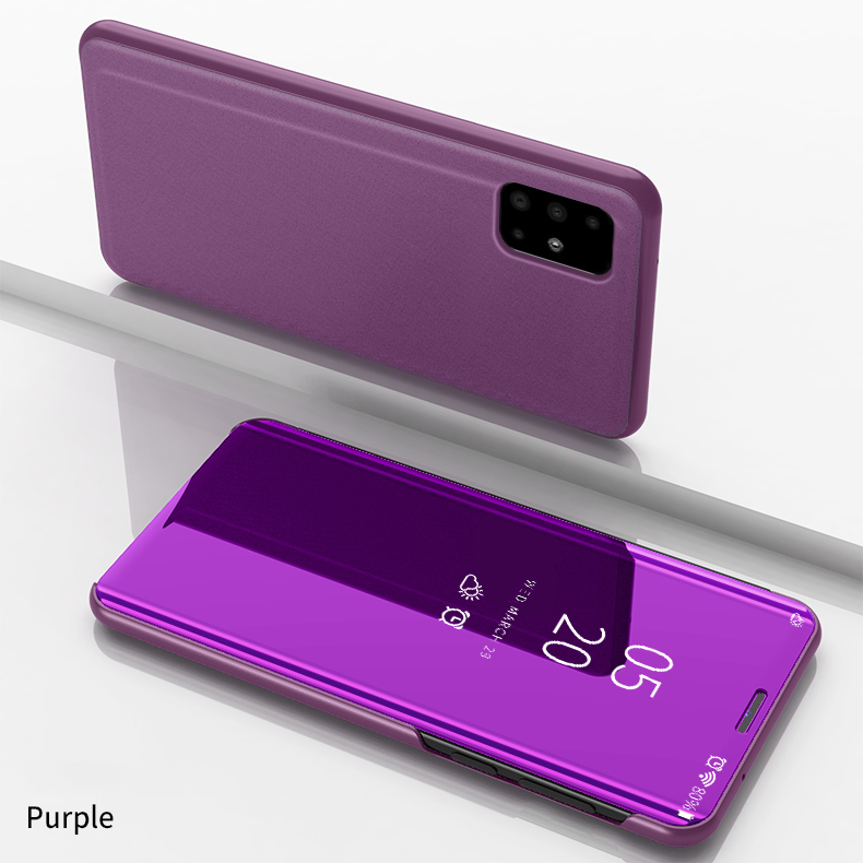 เคส Samsung Galaxy A51 #เคสฝาพับปกโปร่งแสงผิวเงา Electroplating Mirror Surface Window View