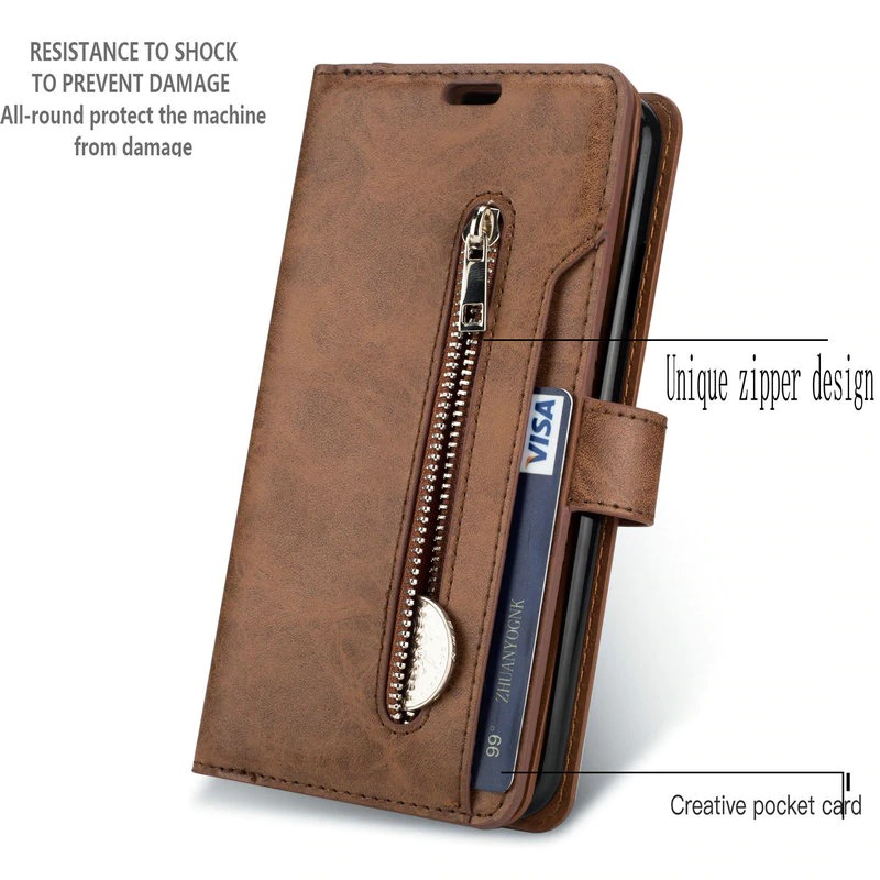 Case Samsung Galaxy Note 10+ #เคสฝาพับแบบกระเป๋าสตางค์ช่องใส่บัตรหลายช่อง Multi-slot Wallet Zippered Leather พร้อมสายคล้อง