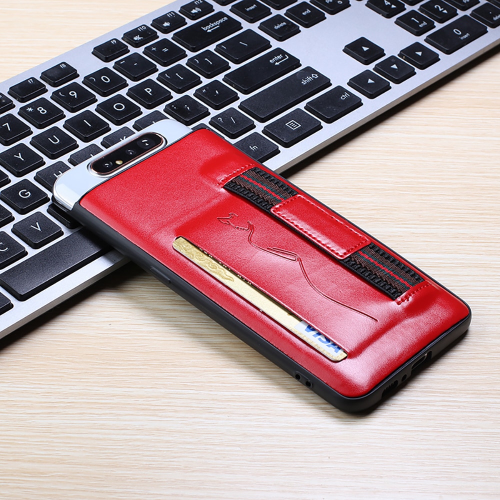 Case Samsung Galaxy A80 #เคสฝาหลังมีที่ใส่บัตรหนัง PU + TPU พร้อมสายรัดสวมนิ้ว