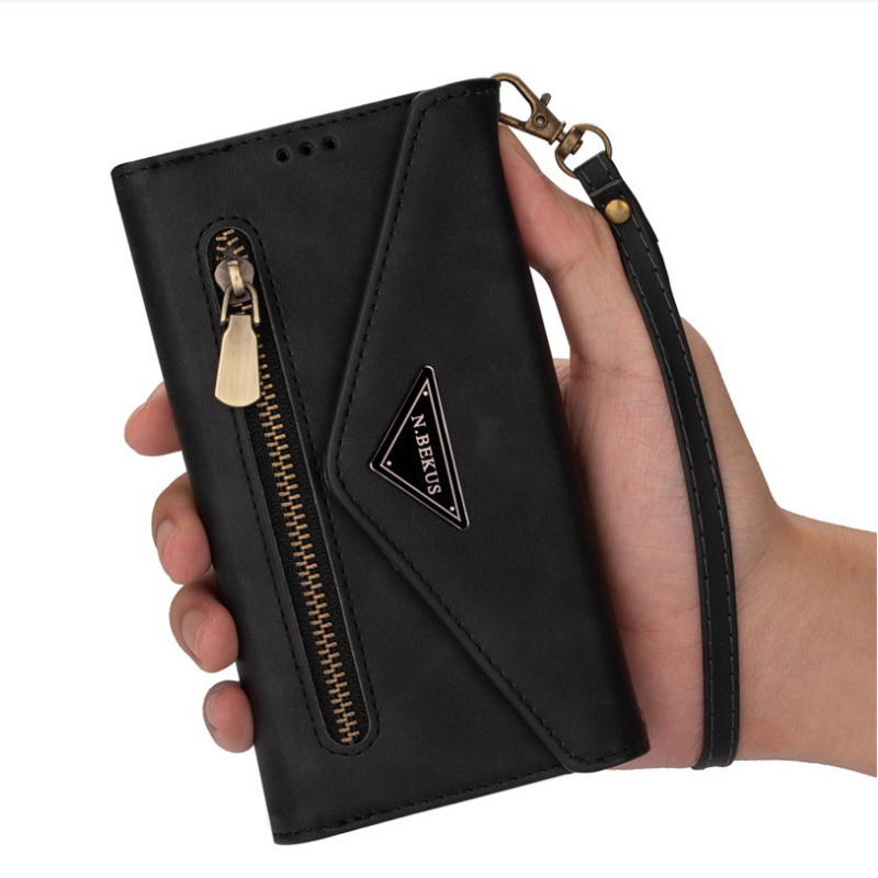 เคส Samsung Galaxy S21 Ultra #เคสฝาพับแบบกระเป๋าสตางค์ช่องใส่บัตรหลายช่องพร้อมสายคล้อง Multi-slot Wallet Zippered Envelope Flip Leather