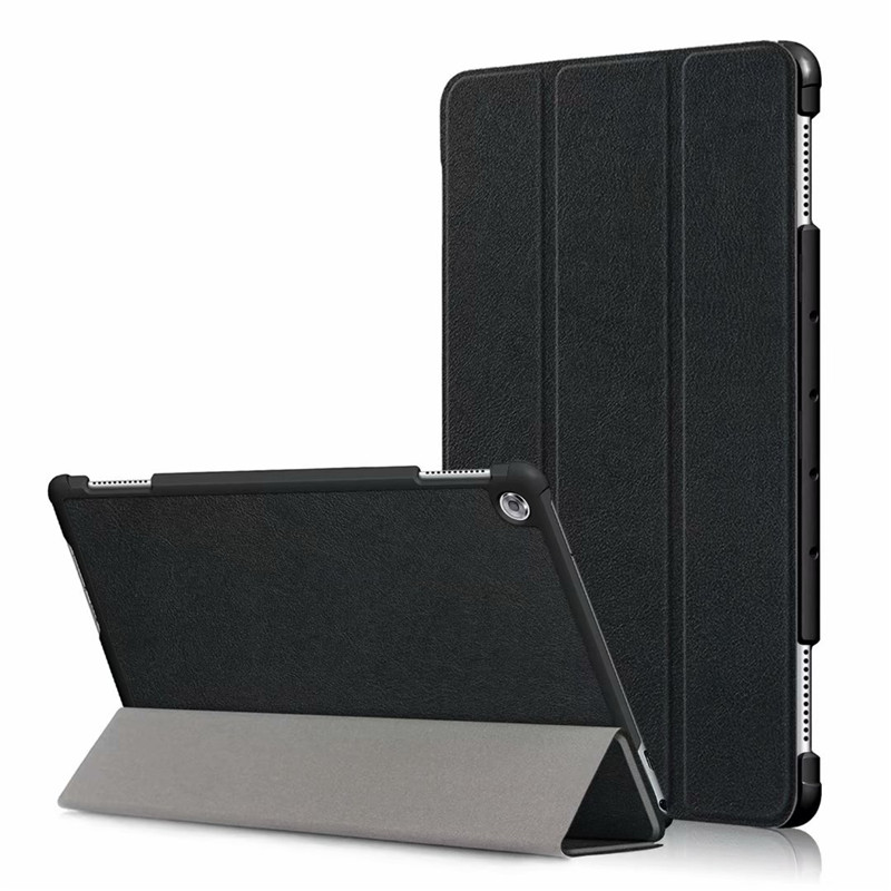 Case Huawei MediaPad M5 Lite 10.1 #เคสฝาพับสามพับหนัง PU ผิวลิ้นจี่ Litchi Skin PU Leather Tri-fold Stand Tablet Cover