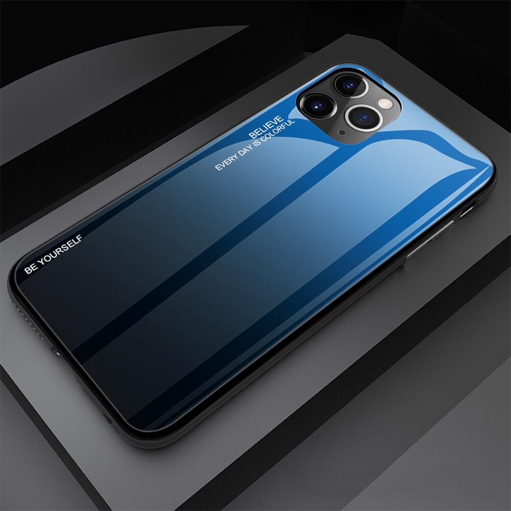 เคส iPhone 12 / 12 Pro #เคสฝาหลัง Gradient Color Glass + PC + TPU Hybrid Case