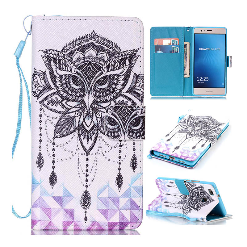 เคส Huawei P9 Lite #เคสฝาพับแบบกระเป๋าสตางค์พิมพ์ลวดลายน่ารักๆสีสันสวยงาม