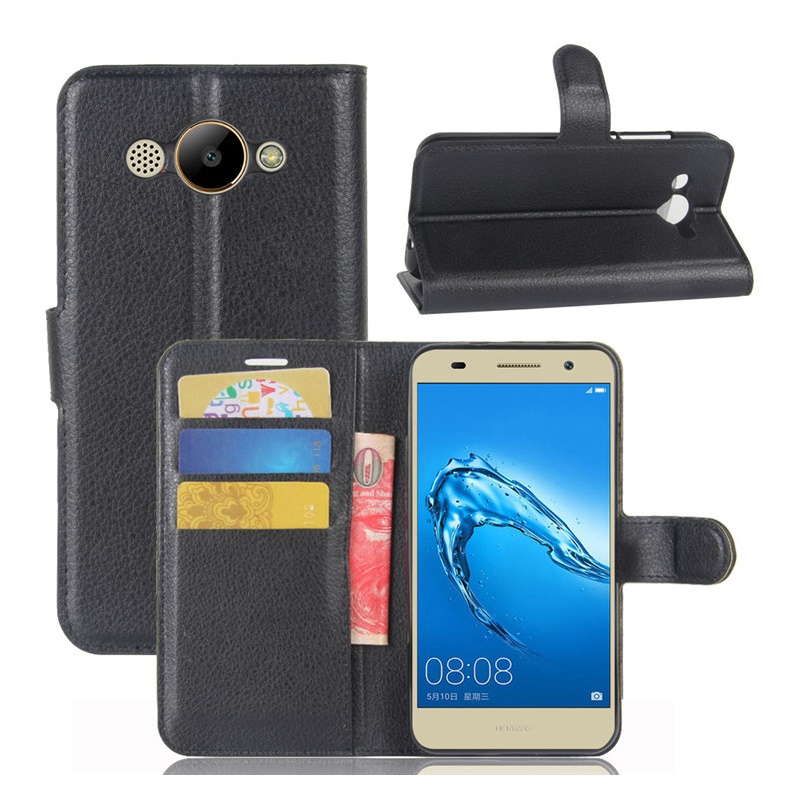 เคส Huawei Y3 (2017) #เคสแบบกระเป๋าสตางค์หนัง PU ผิวลิ้นจี่ สีสันสวยงามทันสมัย