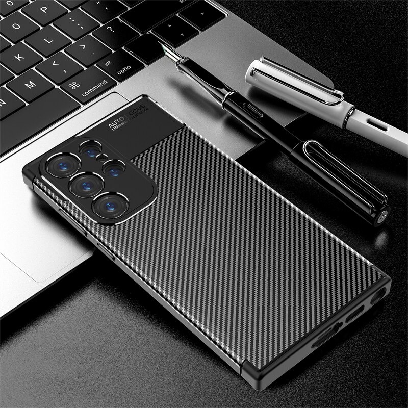 เคส Samsung Galaxy S23 Ultra 5G #เคสฝาหลังนิ่ม Carbon Fiber Anti-drop TPU Protection