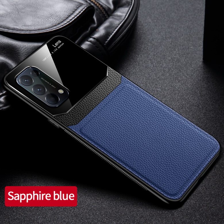 เคส OPPO Reno 5 Pro 5G #เคสฝาหลังไฮบริด PU +TPU + glass สีทูโทน Shockproof Leather Mirror Glass Silicone Phone Back Cover