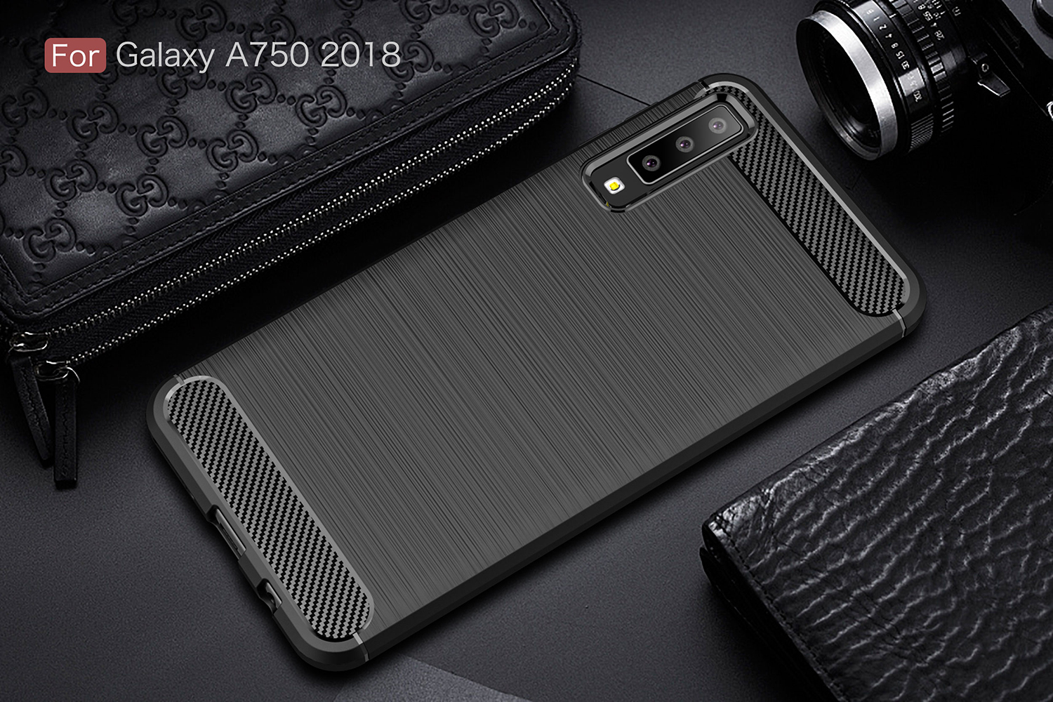 เคส Samsung Galaxy A7 (2018) #เคสฝาหลัง TPU นิ่มคาร์บอนไฟเบอร์ผิวแบบขัดแปรง