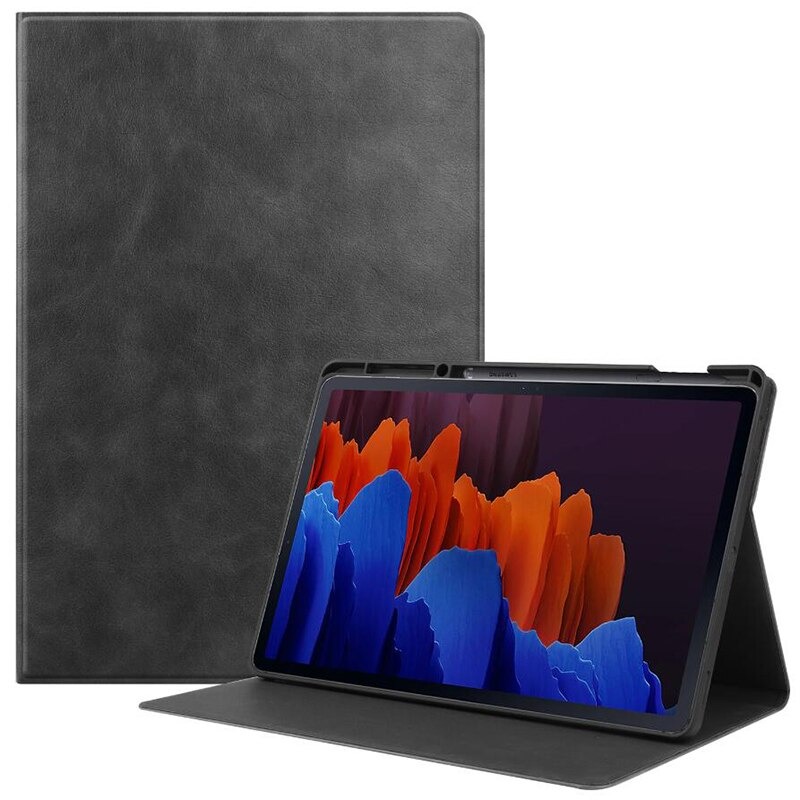 Case Samsung Galaxy Tab S7 Plus 12.4" SM-T970 SM-T975 SM-T976 #เคสฝาพับหนัง PU พร้อมช่องใส่ปากกา Textured Smart Leather Stand Case with Pen Slot