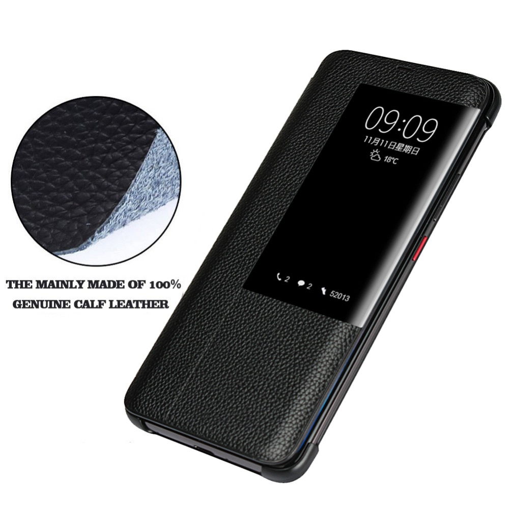 Case Huawei Mate 20 Pro #เคสฝาพับมีช่องวิวผิวลิ้นจี่ View Window Litchi Skin Genuine Leather Flip Cover