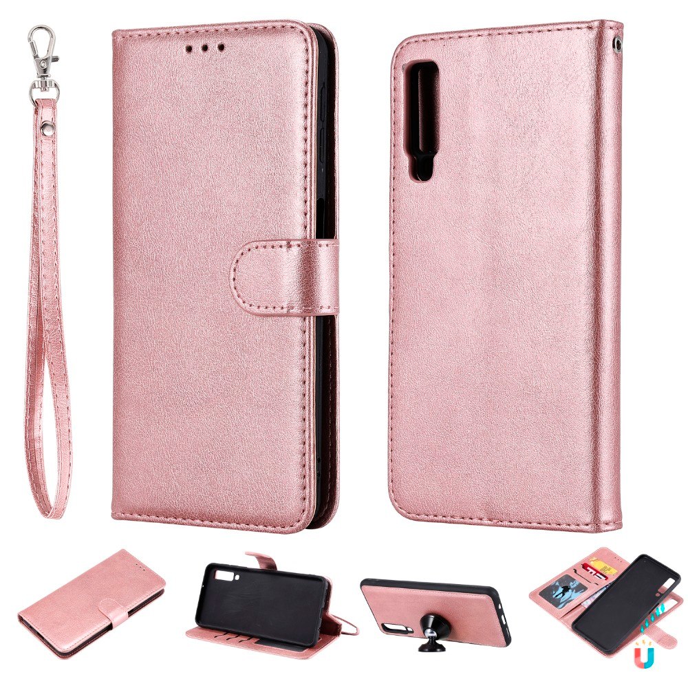 เคส Samsung Galaxy A7 (2018) #เคสฝาพับหนัง PU แบบกระเป๋าสตางค์ปิดแม่เหล็ก แยกเคสได้ 2 in 1