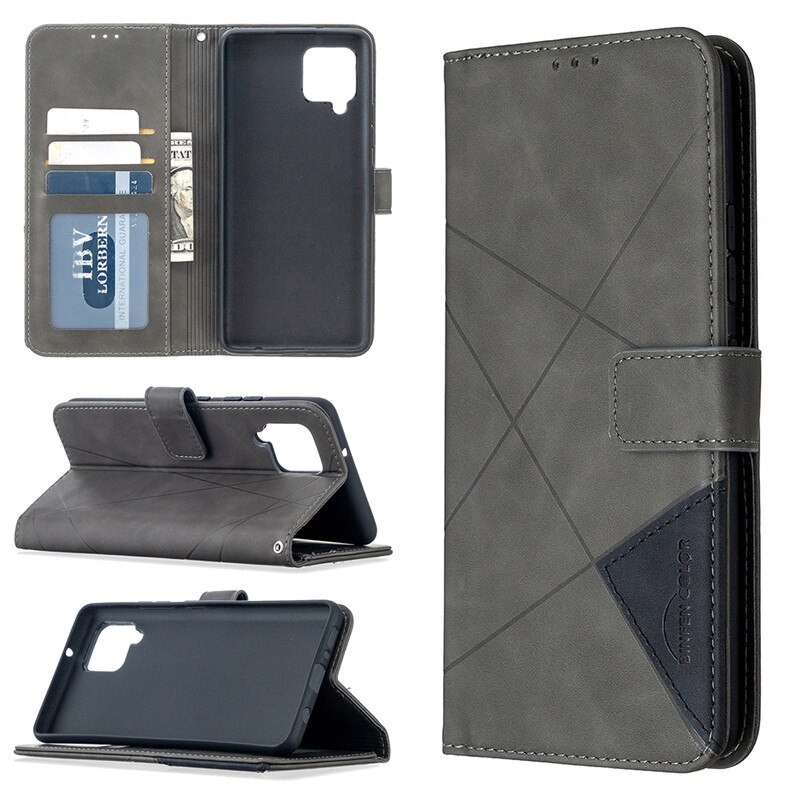 เคส Samsung Galaxy A42 5G #เคสฝาพับหนัง PU มีช่องเสียบ ID บัตรอื่นๆในตัว Geometric Pattern Leather Card Holder Protective
