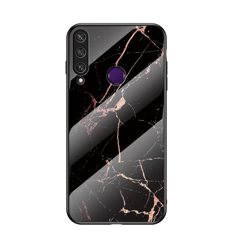 เคส Huawei Y7p #เคสฝาหลัง Gradient Color ลายหินอ่อน Glass + PC + TPU Hybrid Case
