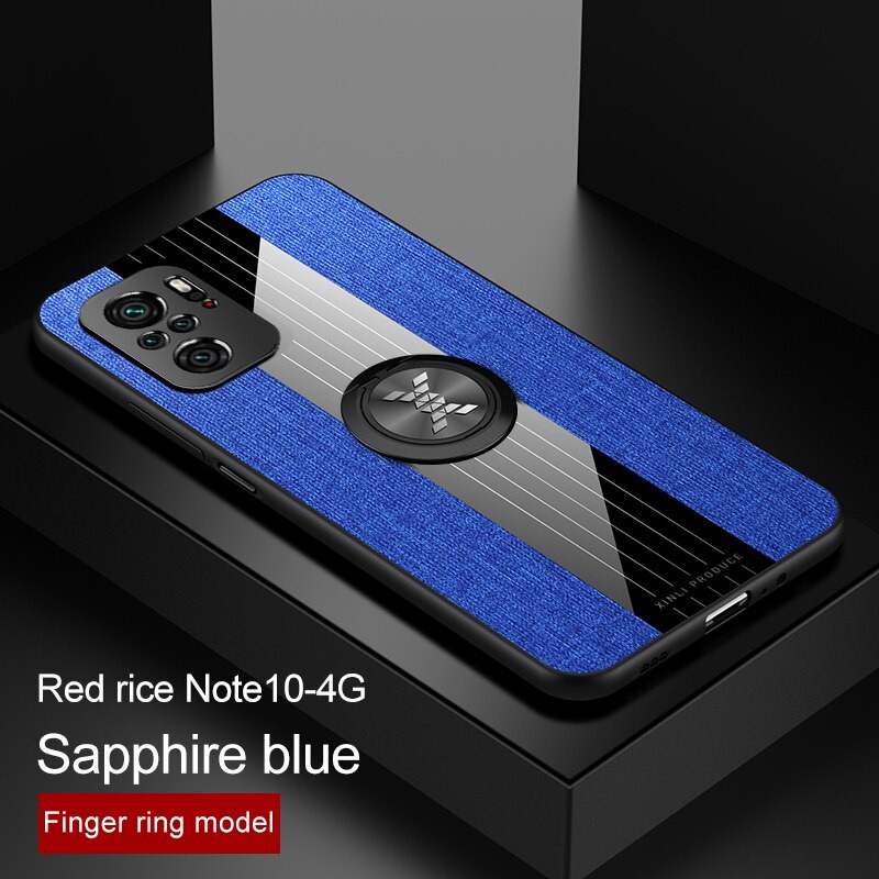 เคส Redmi Note 10 4G #เคสฝาหลังเคลือบผ้าเนื้อมีแหวนสวมนิ้ว TPU ไฮบริด+อะคริลิ + แหวนโลหะ Fashion Woven Cloth Casing Finger Ring Holder Back Case
