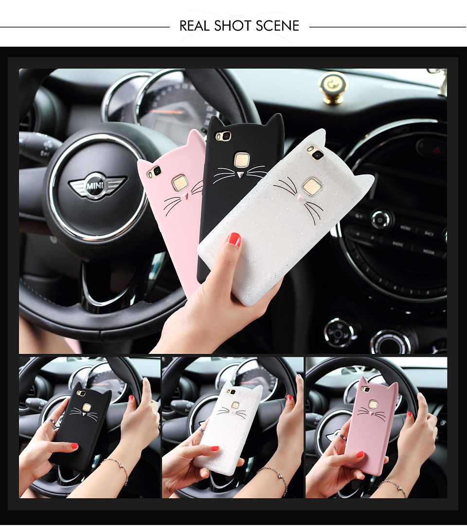 Case Huawei P9 Lite เคสฝาหลัง3D Moustache Cat Soft Silicone Protective Cover